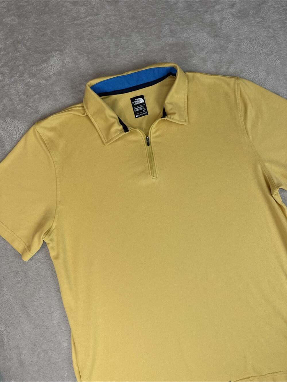 The North Face 1/4 Zip Polo Shirt Mens L Yellow Logo Hiking Active Logo